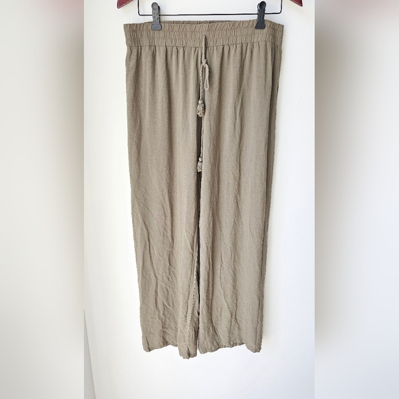 BeBop Casual Relax Khaki Green Rayon Wide-Leg Pants Size L - Picture 1 of 3